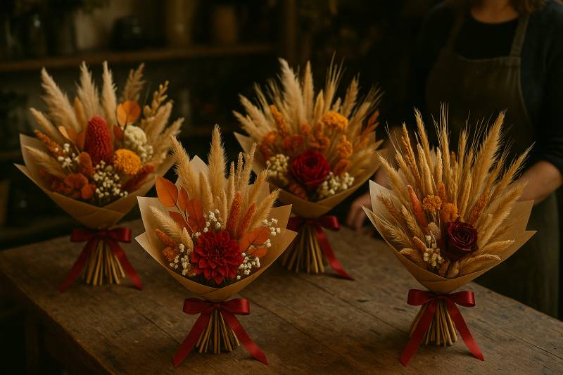 Vente de bouquets de fleurs séchées pour Noël près de Villefranche-sur-Saône