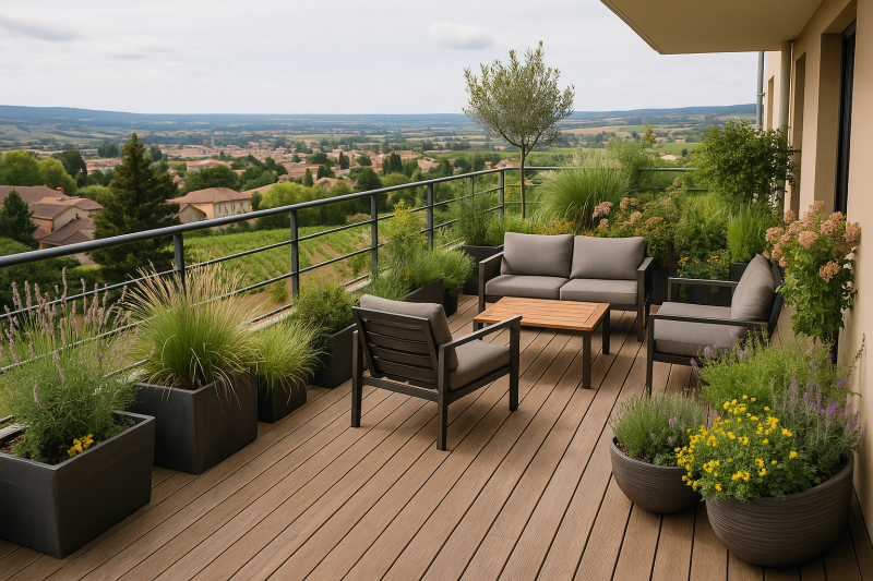 Terrasse écoresponsable à Villefranche-sur-Saône réalisée par CREASILVA
