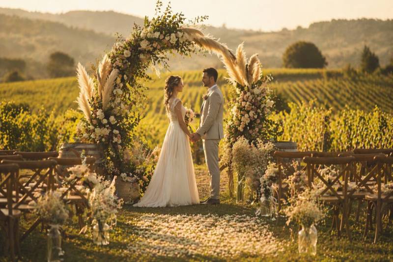 Fleuriste à Arnas pour mariage bohème et champêtre dans le Beaujolais