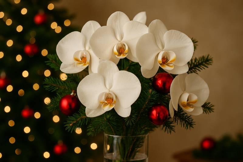 Création d'un bouquet d’orchidées pour Noël à Arnas